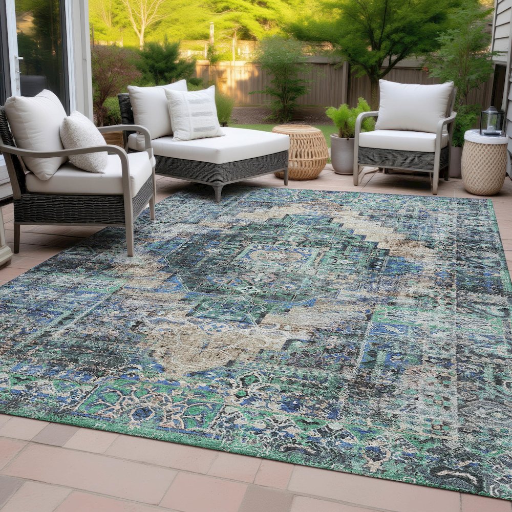 Machine Washable Indoor/Outdoor Chantille ACN2139 Green 10' x 14' Rug
