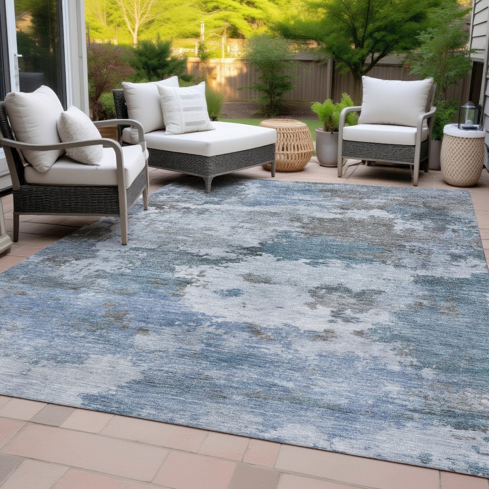 Machine Washable Indoor/Outdoor Chantille ACN2144 Blue 10' x 14' Rug