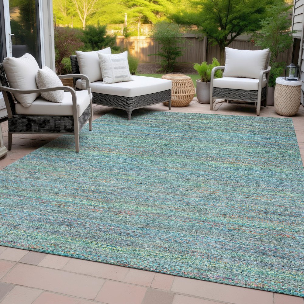 Machine Washable Indoor/Outdoor Chantille ACN2148 Teal 10' x 14' Rug