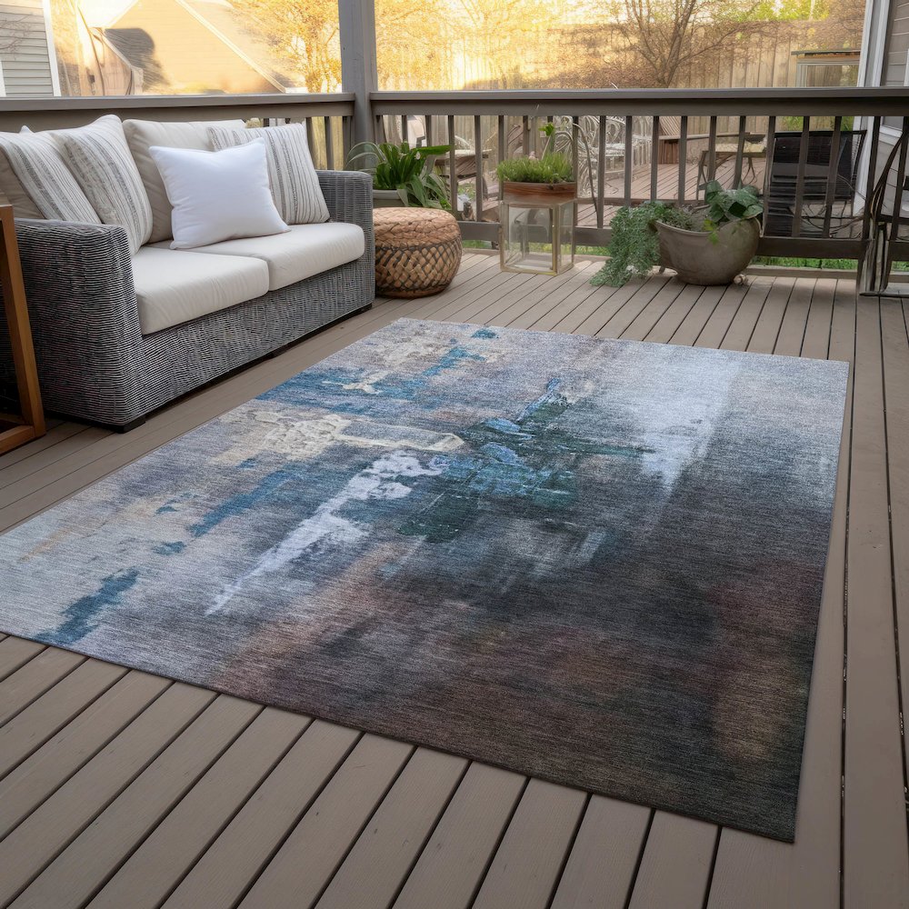 Machine Washable Indoor/Outdoor Chantille ACN2157 Blue 10' x 14' Rug