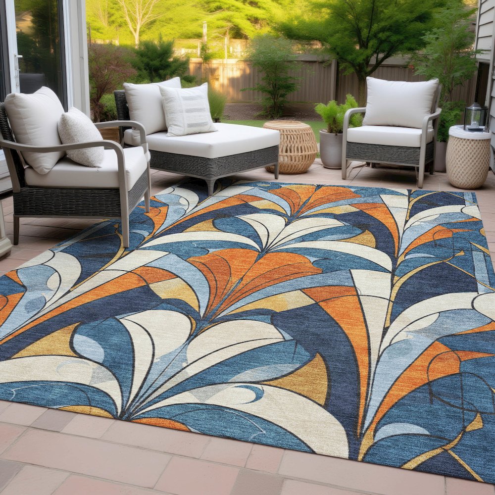 Machine Washable Indoor/Outdoor Chantille ACN2174 Blue 10' x 14' Rug