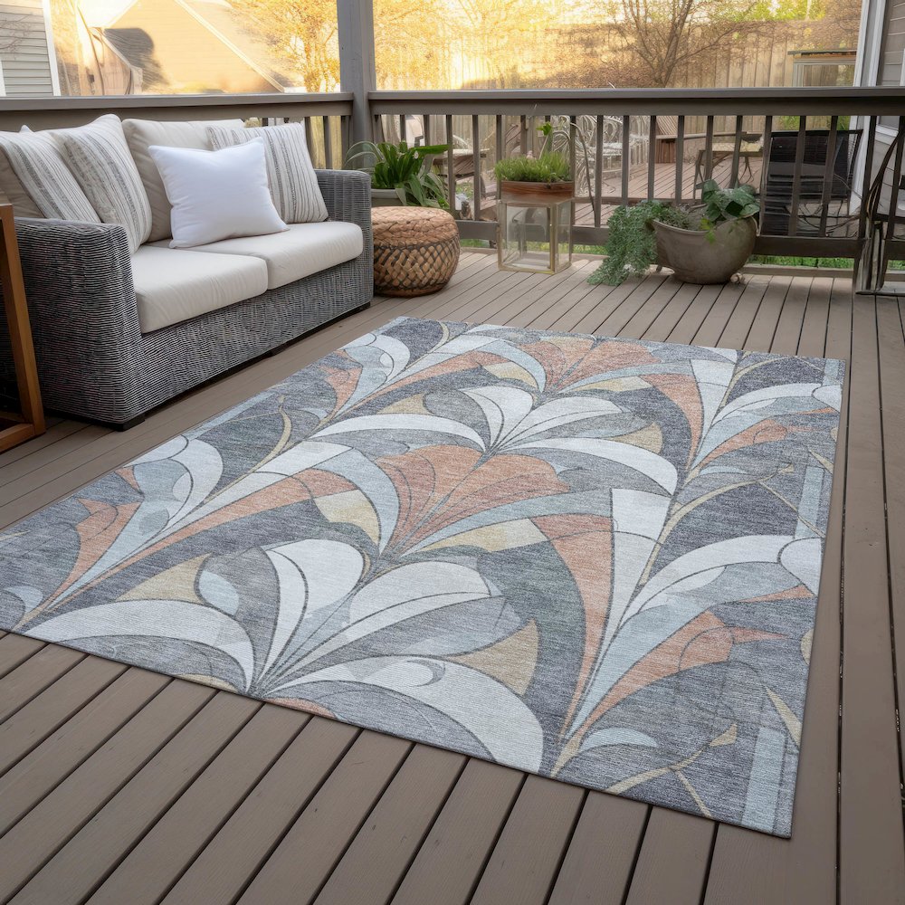 Machine Washable Indoor/Outdoor Chantille ACN2174 Gray 10' x 14' Rug
