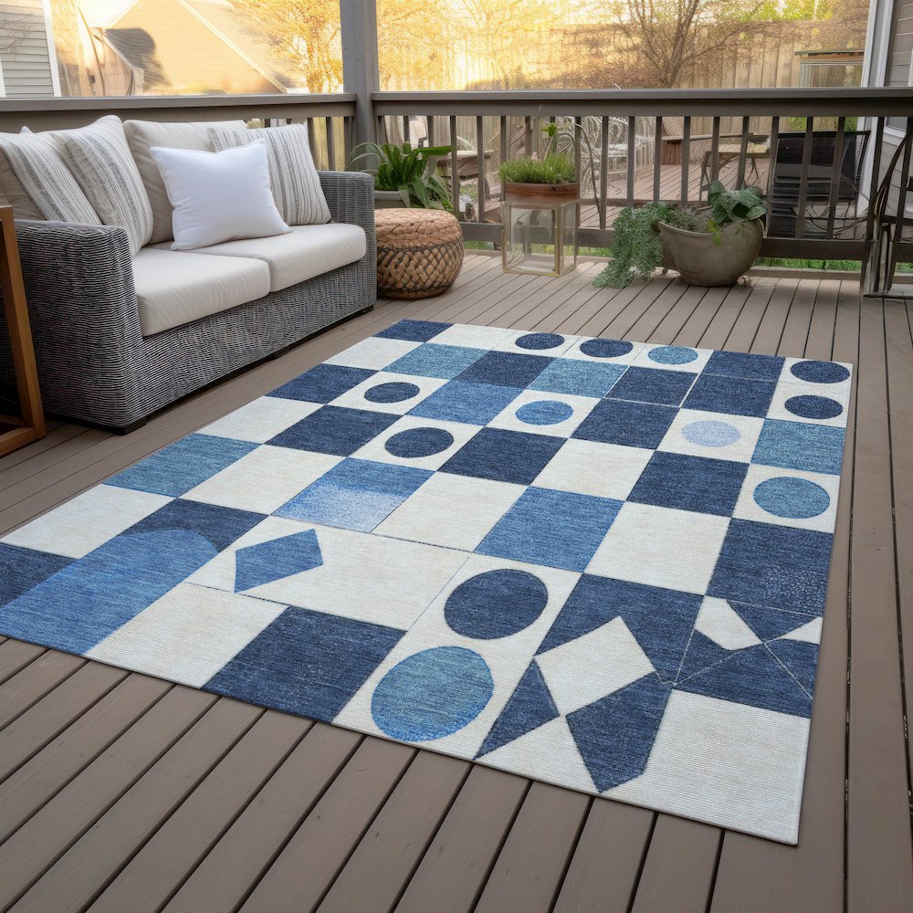 Machine Washable Indoor/Outdoor Chantille ACN2181 Blue 10' x 14' Rug
