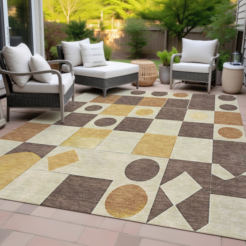 Machine Washable Indoor/Outdoor Chantille ACN2181 Brown 10' x 14' Rug