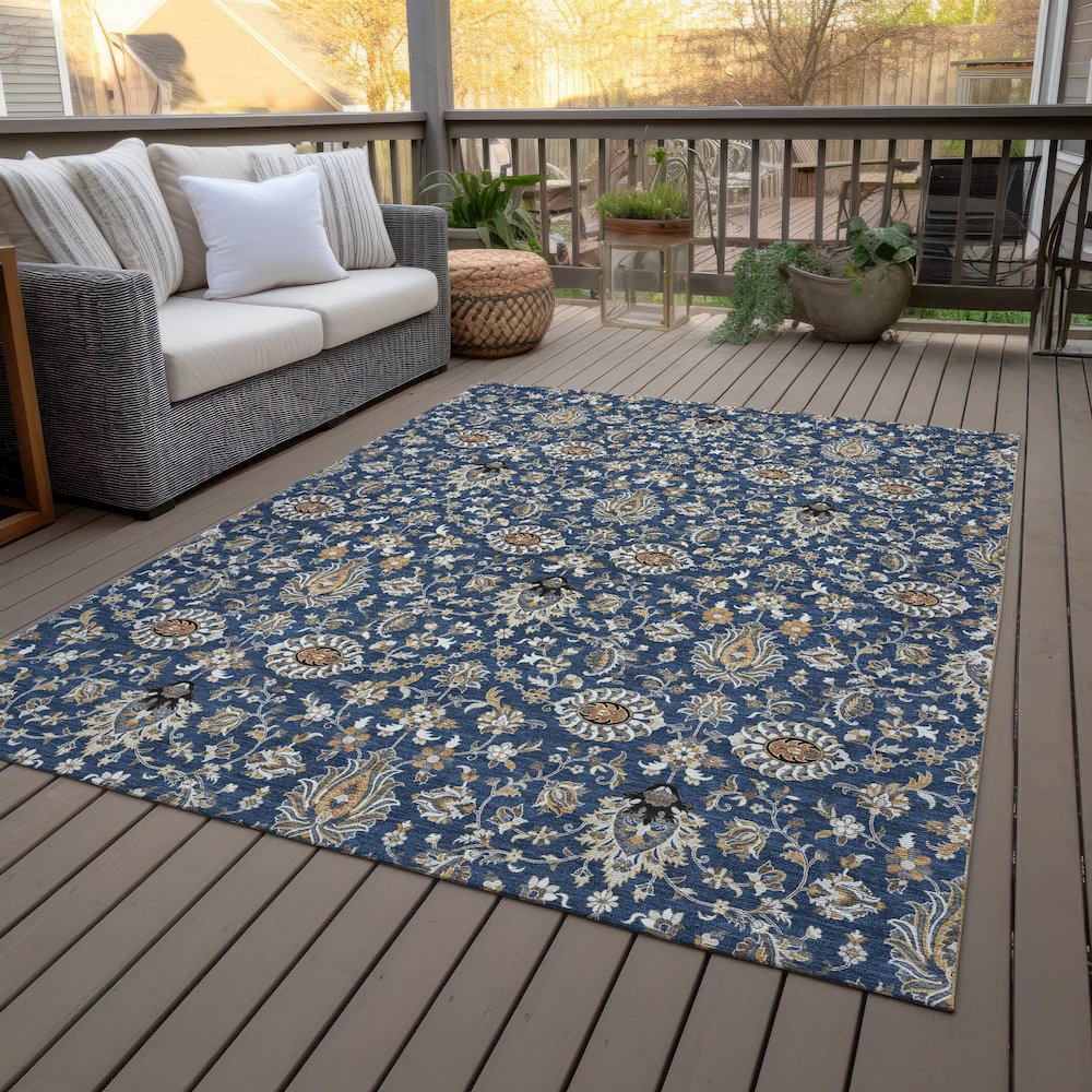 Machine Washable Indoor/Outdoor Chantille ACN2192 Navy 10' x 14' Rug