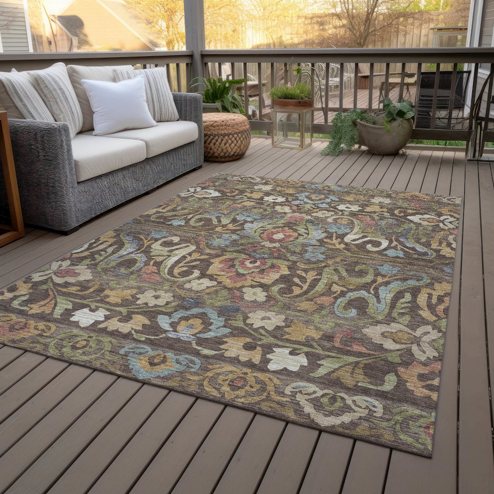 Machine Washable Indoor/Outdoor Chantille ACN2193 Chocolate 10' x 14' Rug