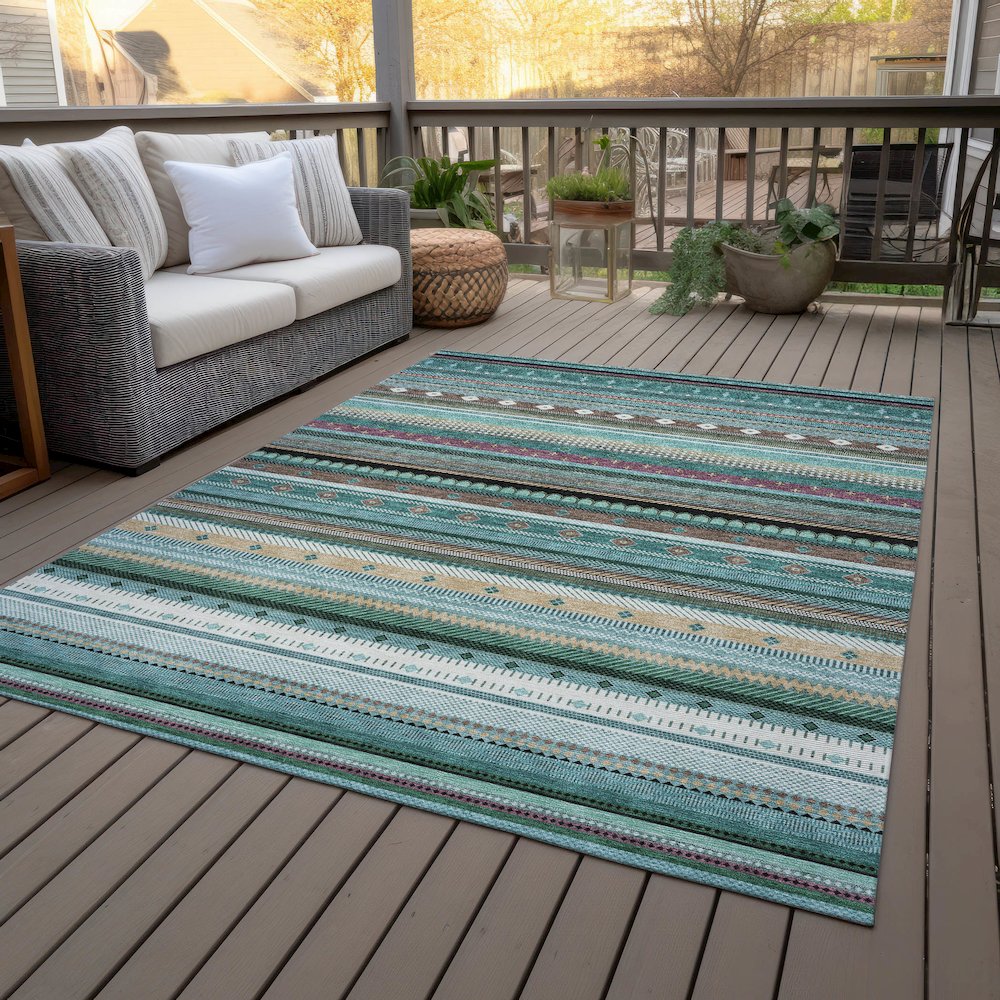 Machine Washable Indoor/Outdoor Chantille ACN2218 Teal 10' x 14' Rug