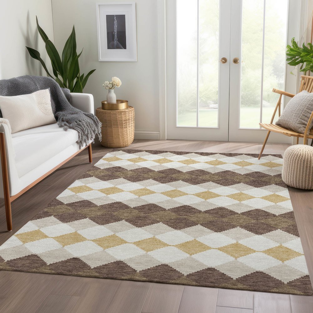 Premium Machine Washable Mayfield AMF1007 Brown 10' x 14' Rug