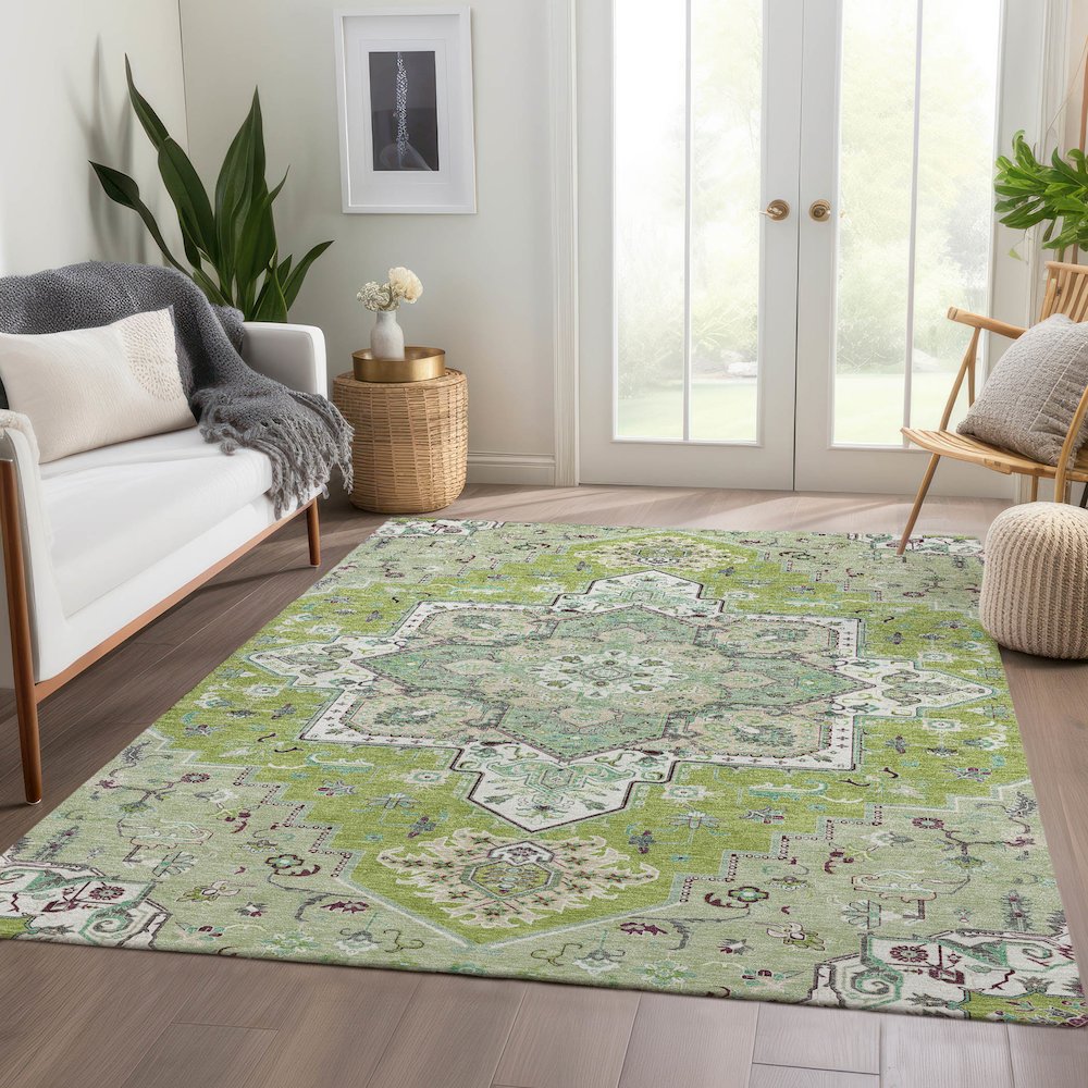 Premium Machine Washable Mayfield AMF1036 Green 10' x 14' Rug