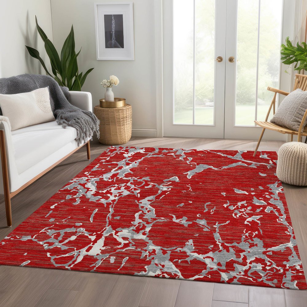 Premium Machine Washable Mayfield AMF1046 Red 10' x 14' Rug