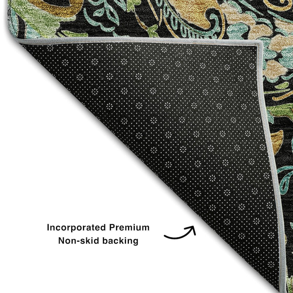 Premium Machine Washable Mayfield Black 8' x 8' Round Rug
