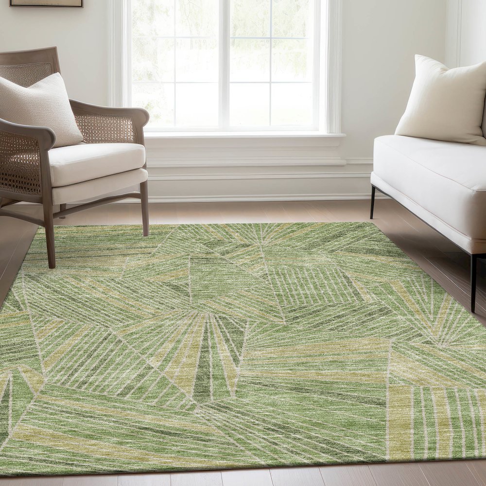 Premium Machine Washable Mayfield AMF915 Green 10' x 14' Rug