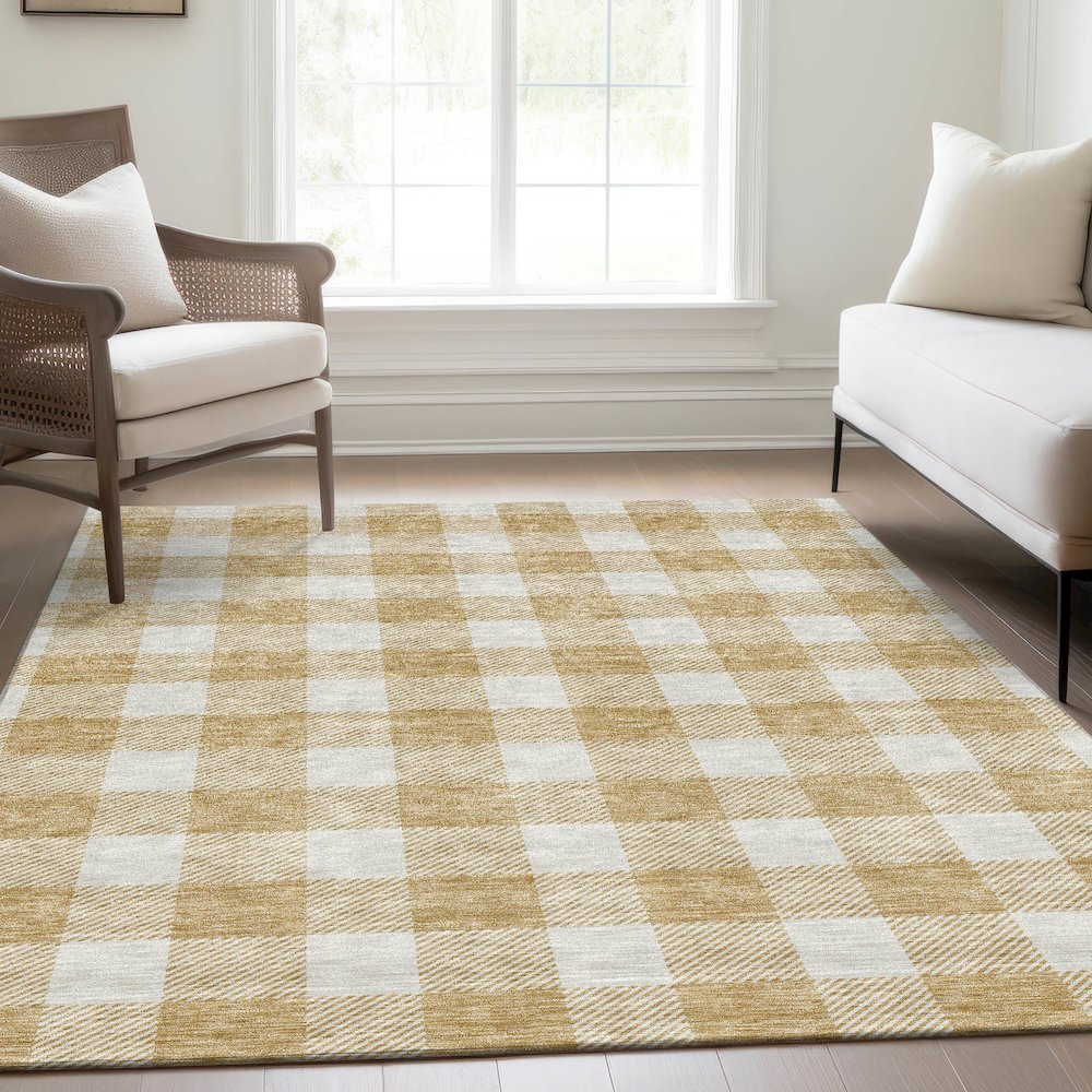 Premium Machine Washable Mayfield AMF923 Gold 10' x 14' Rug