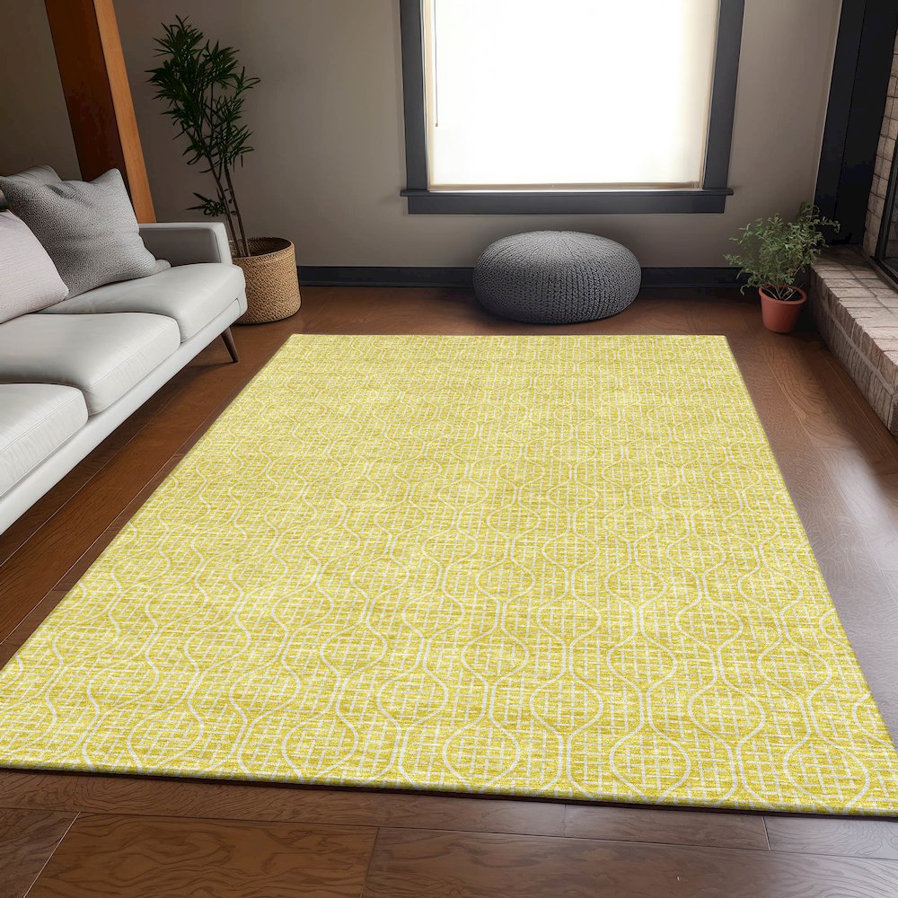 Premium Machine Washable Mayfield AMF926 Yellow 10' x 14' Rug