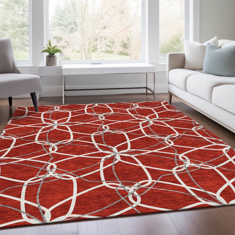 Premium Machine Washable Mayfield AMF950 Red 10' x 14' Rug