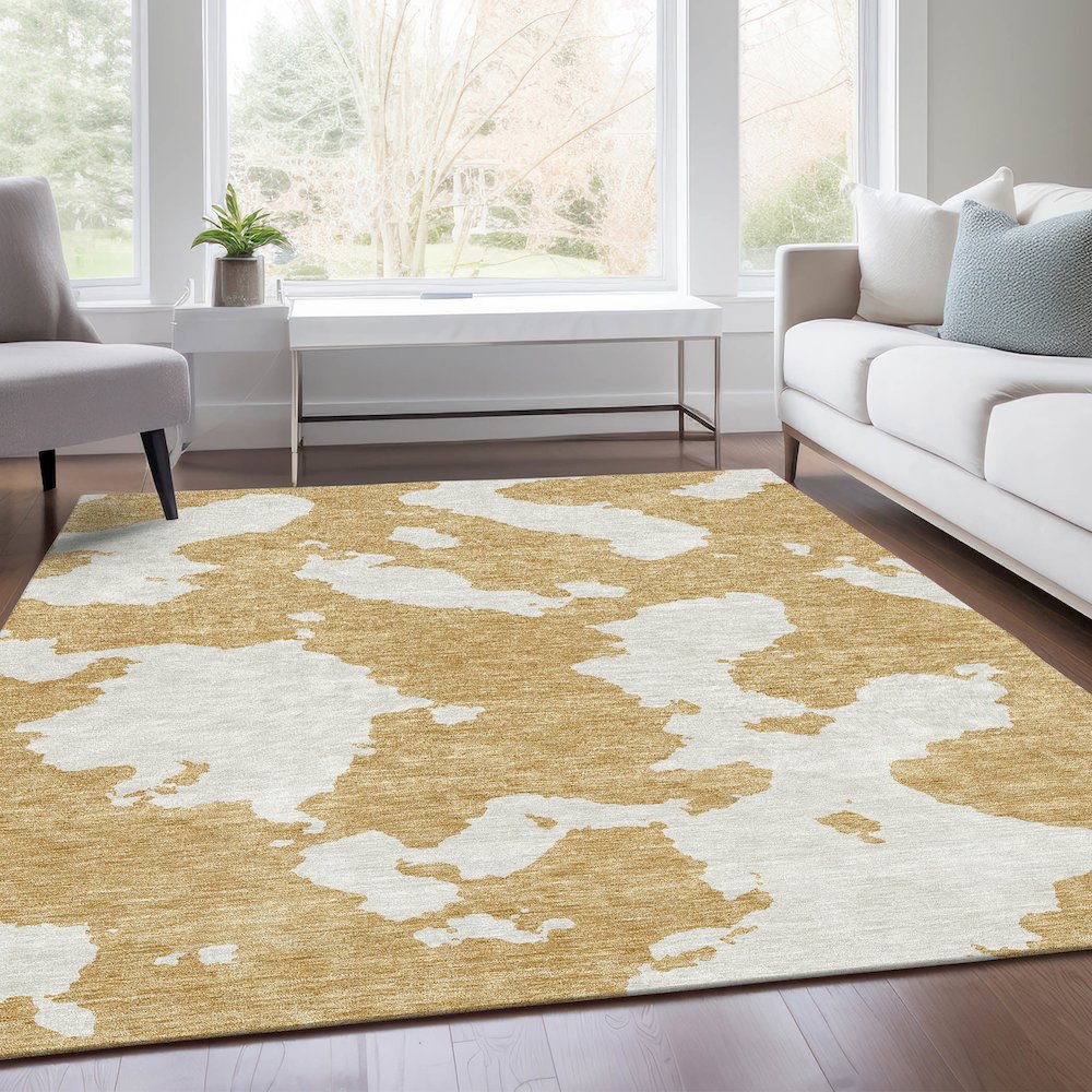 Premium Machine Washable Mayfield AMF975 Gold 10' x 14' Rug