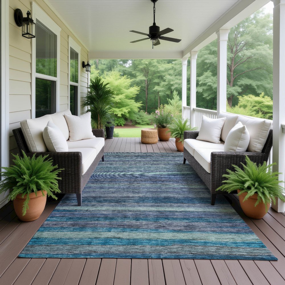 Luxury Washable Indoor/Outdoor Kochi Blue 10' x 14' Rug