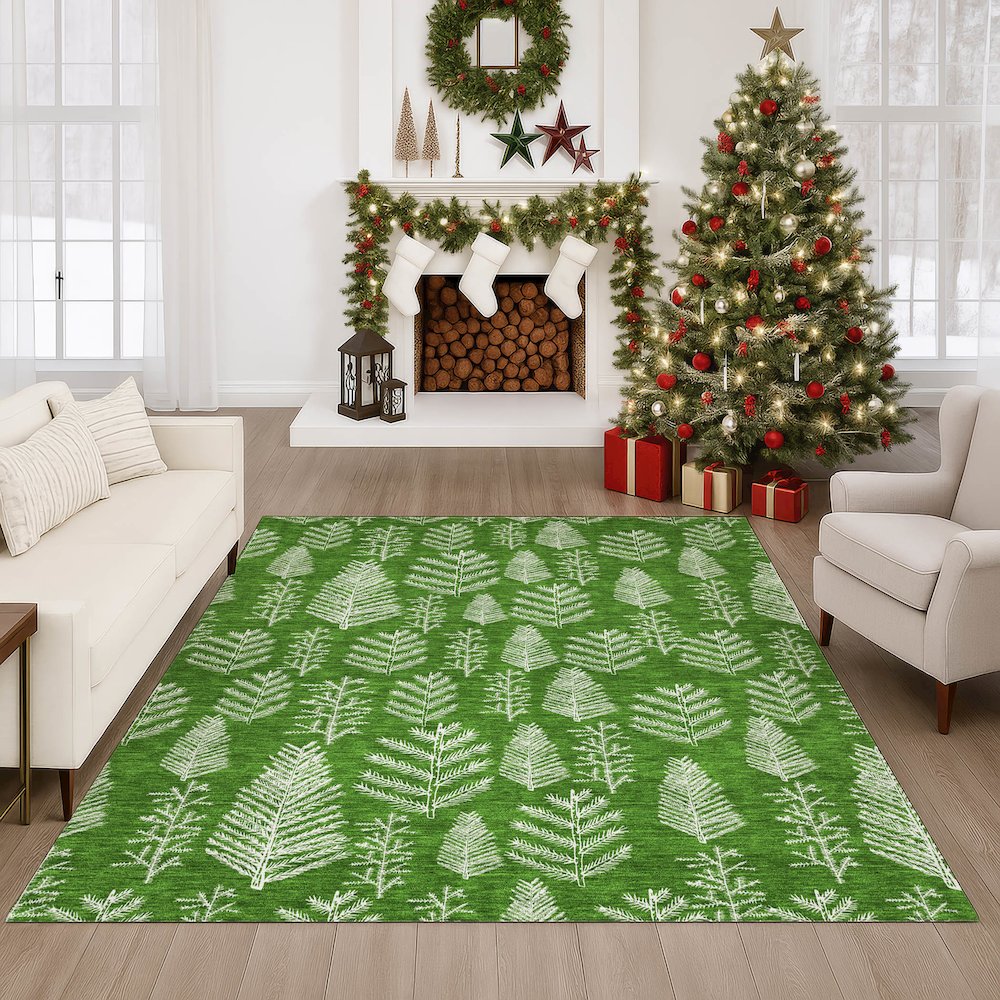 Luxury Washable Indoor/Outdoor Merry & Bright Green 10' x 14' Rug