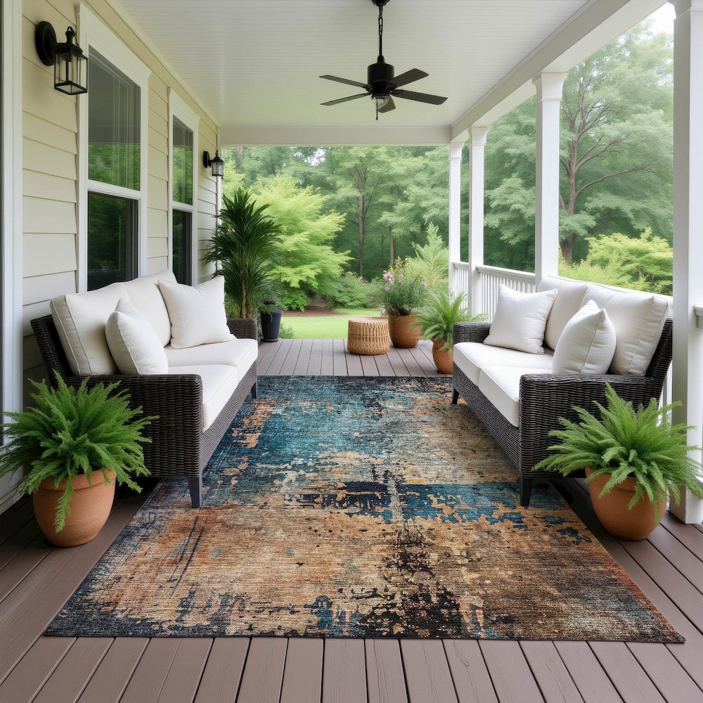 Indoor/Outdoor Nouveau Teal 10' x 14' Rug
