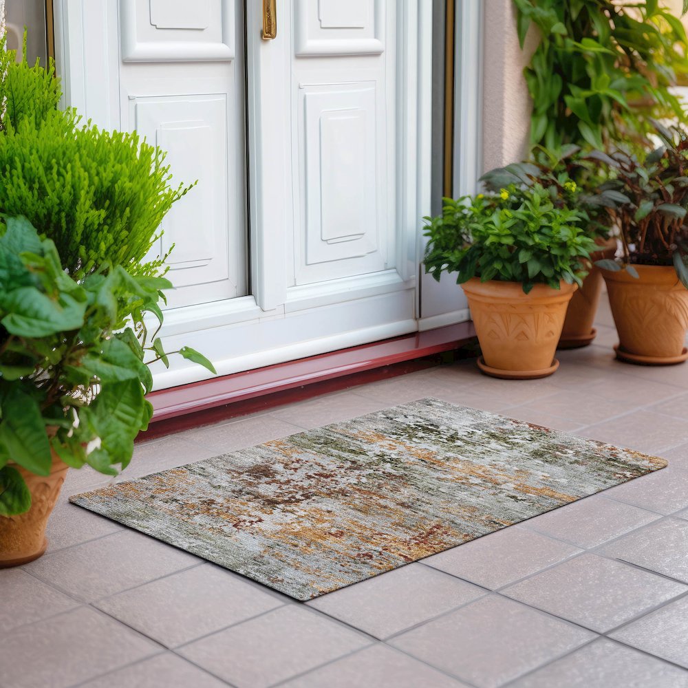 Machine Washable Indoor/Outdoor Chantille Terracotta 1'8" x 2'6" Rug