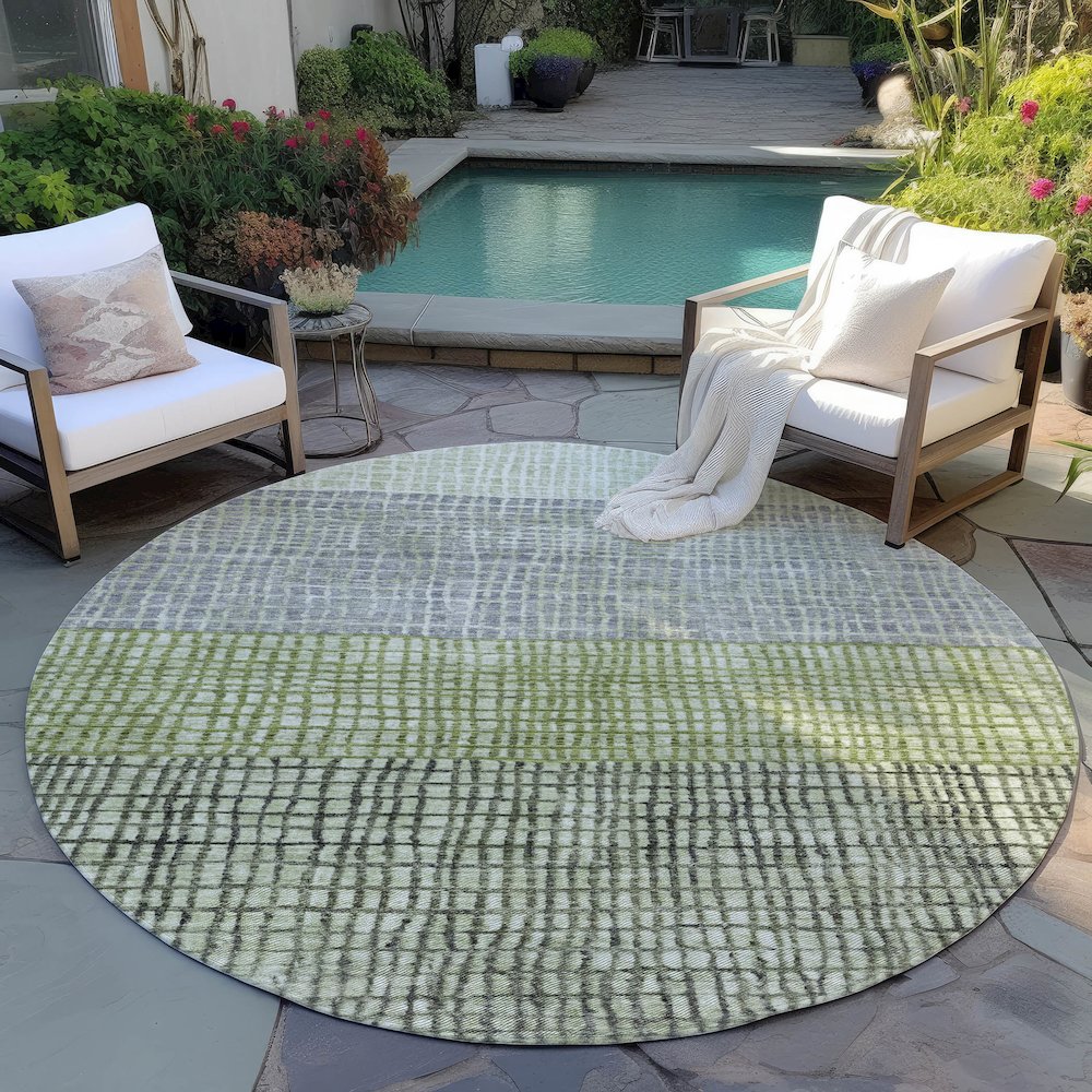 Machine Washable Indoor/Outdoor Chantille Aloe 8' x 8' Round Rug