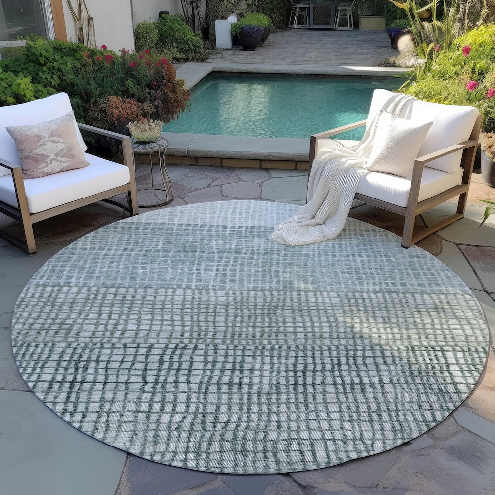 Machine Washable Indoor/Outdoor Chantille Aqua 8' x 8' Round Rug