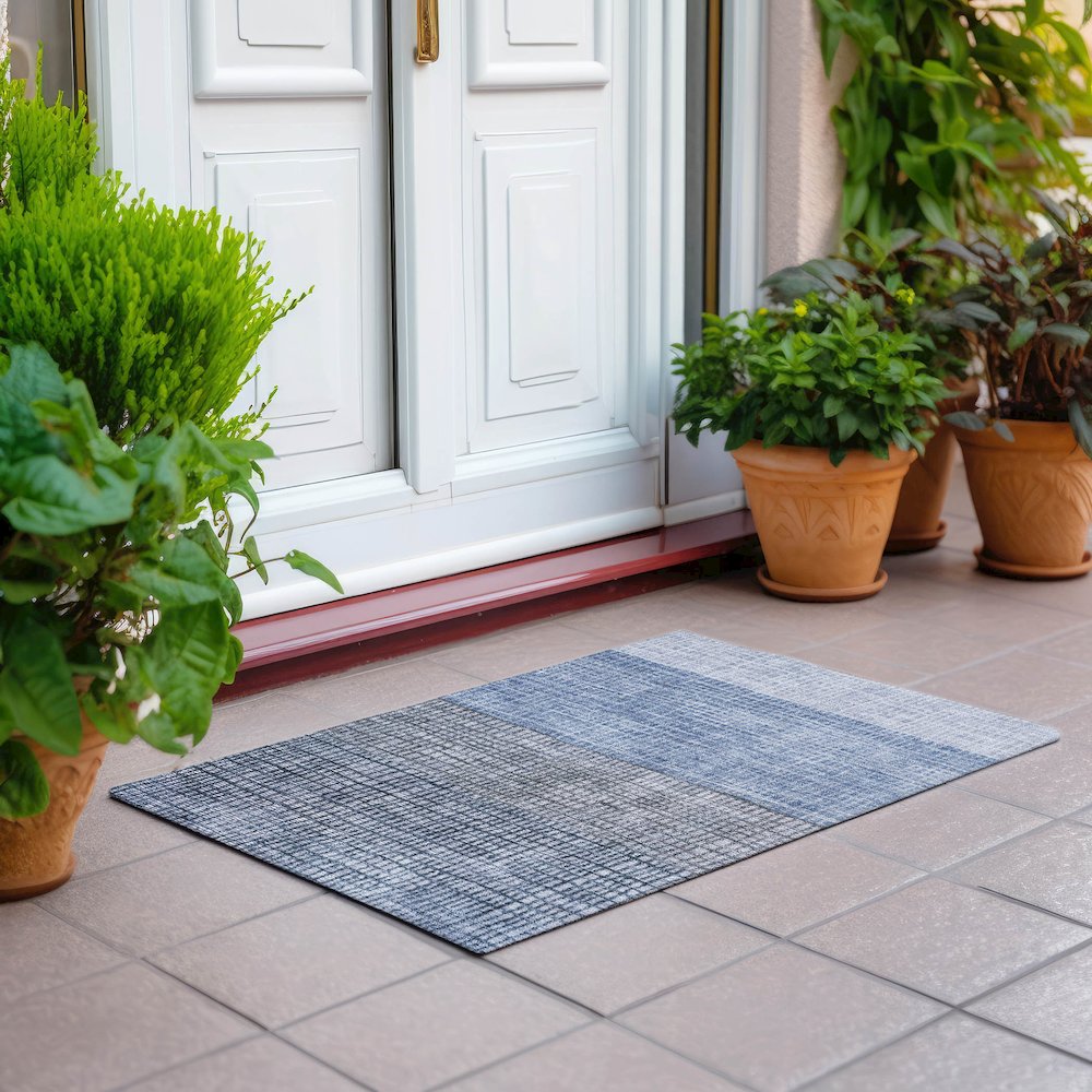 Machine Washable Indoor/Outdoor Chantille Blue 1'8" x 2'6" Rug