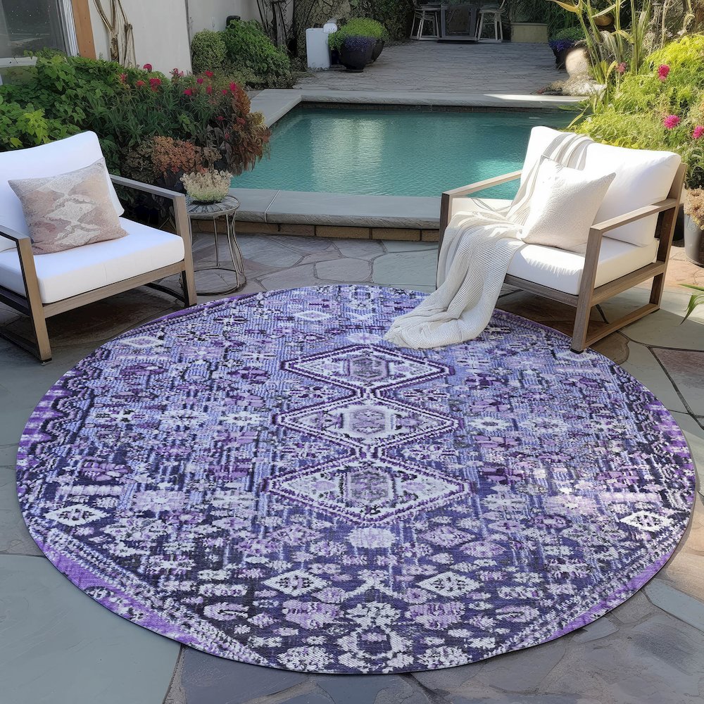 Machine Washable Indoor/Outdoor Chantille Purple 8' x 8' Round Rug