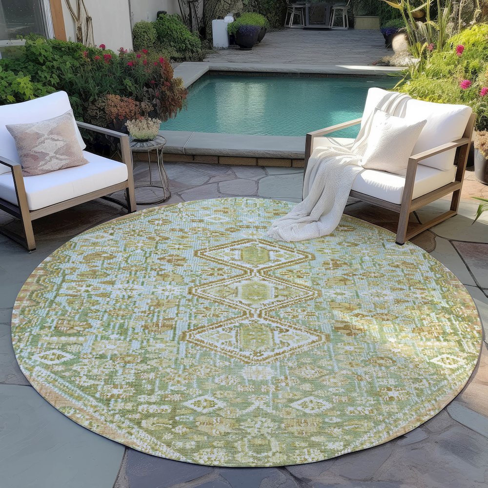 Machine Washable Indoor/Outdoor Chantille Sage 8' x 8' Round Rug