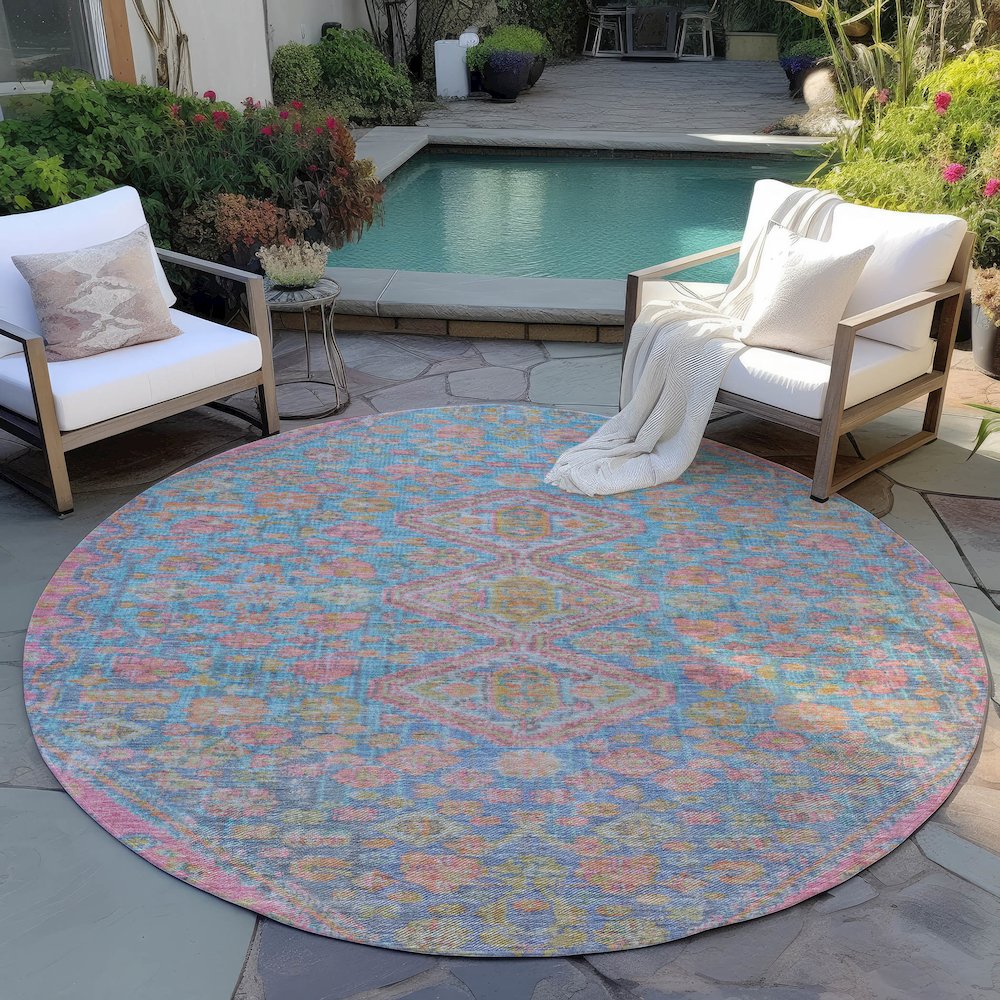 Machine Washable Indoor/Outdoor Chantille Sky 8' x 8' Round Rug