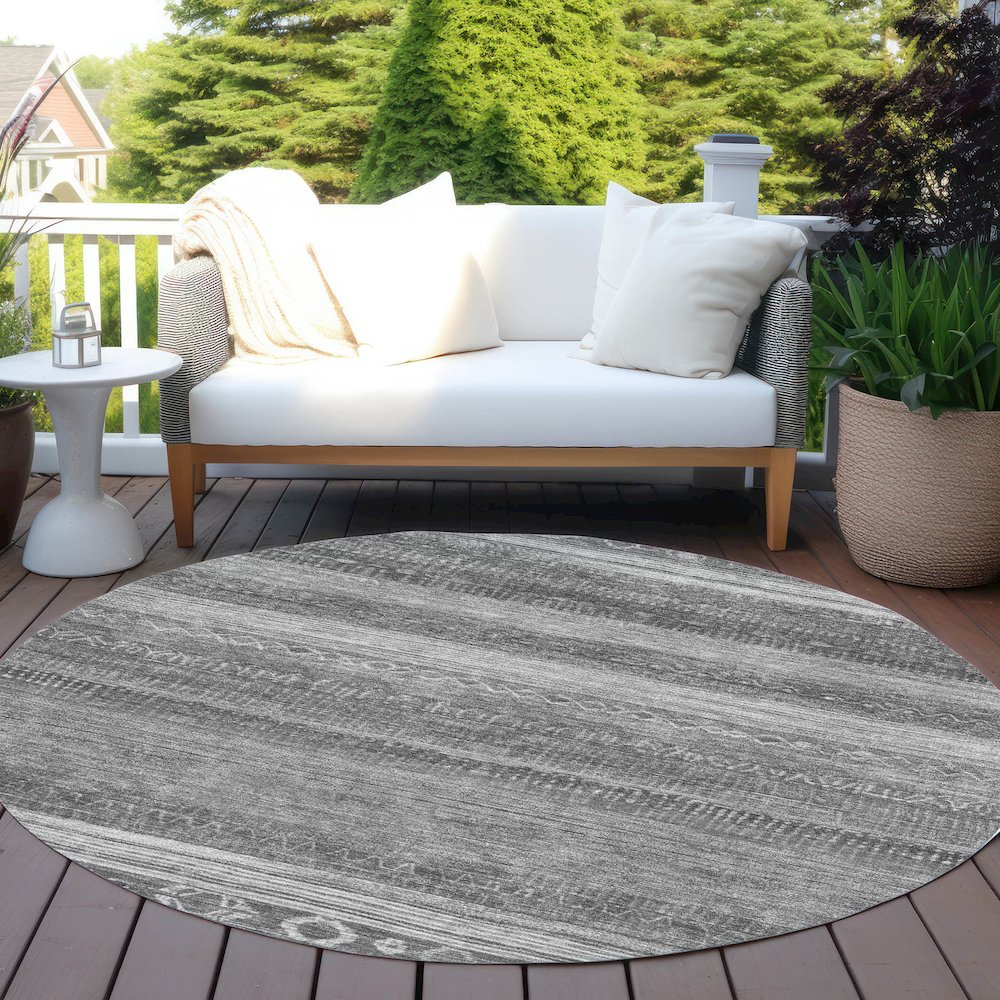 Machine Washable Indoor/Outdoor Chantille Gray 8' x 8' Round Rug