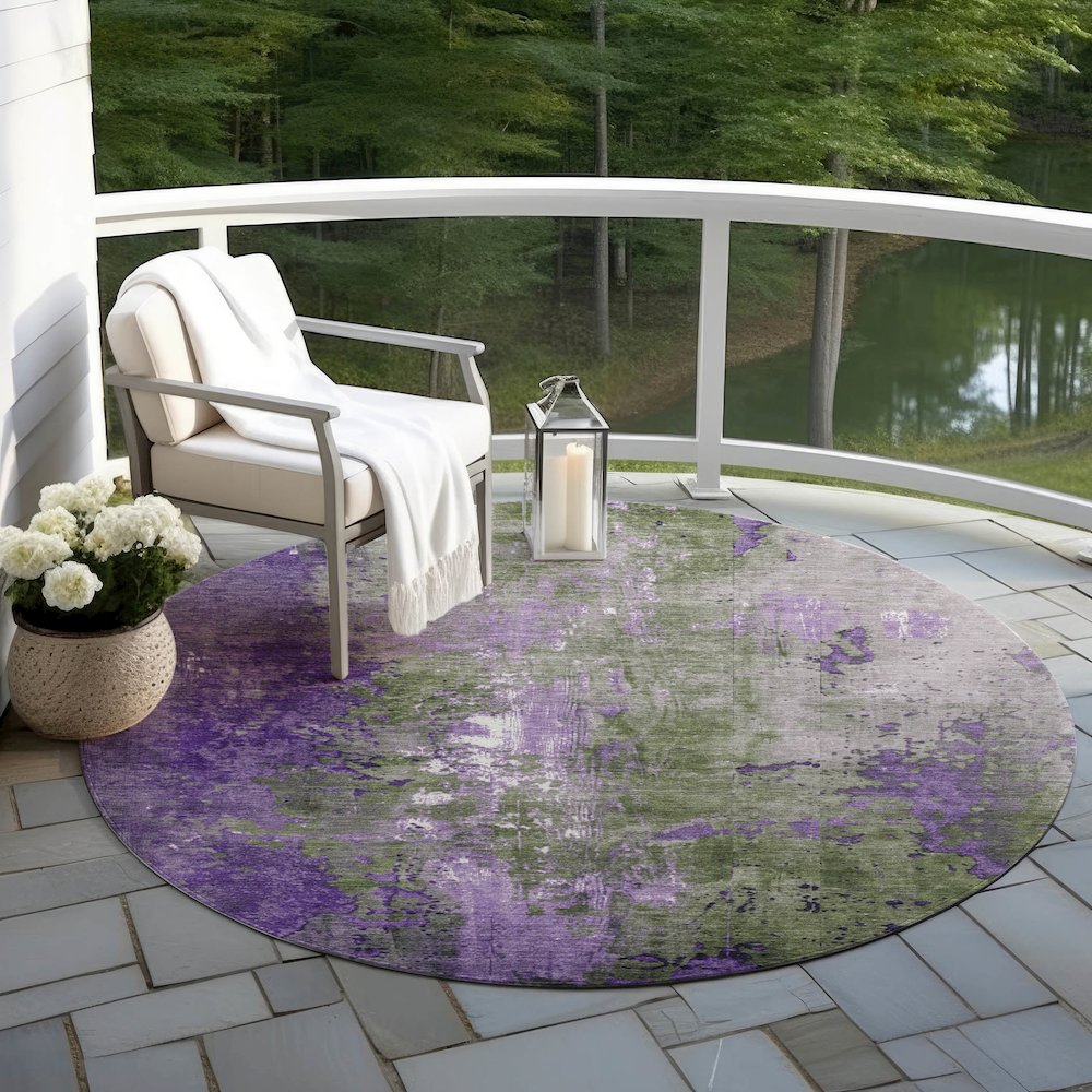 Machine Washable Indoor/Outdoor Chantille Olive 8' x 8' Round Rug
