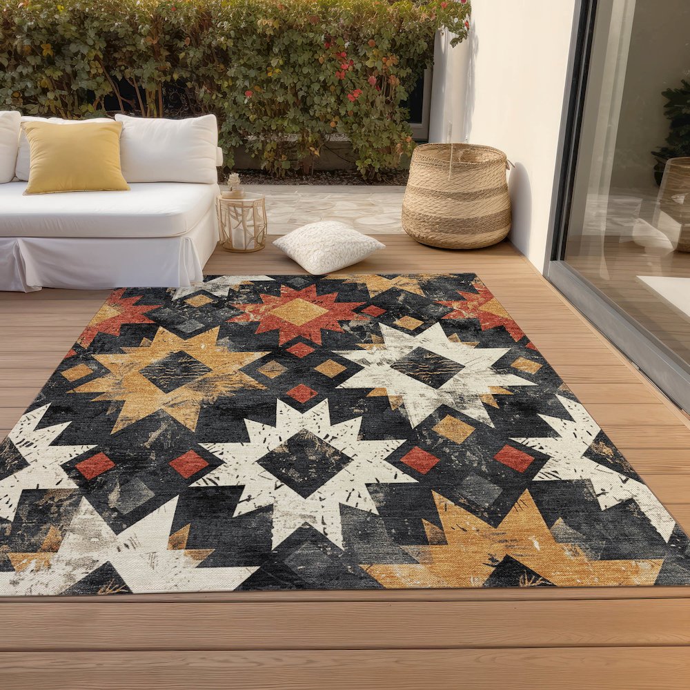 Machine Washable Indoor/Outdoor Chantille Black 2'6" x 3'10" Rug