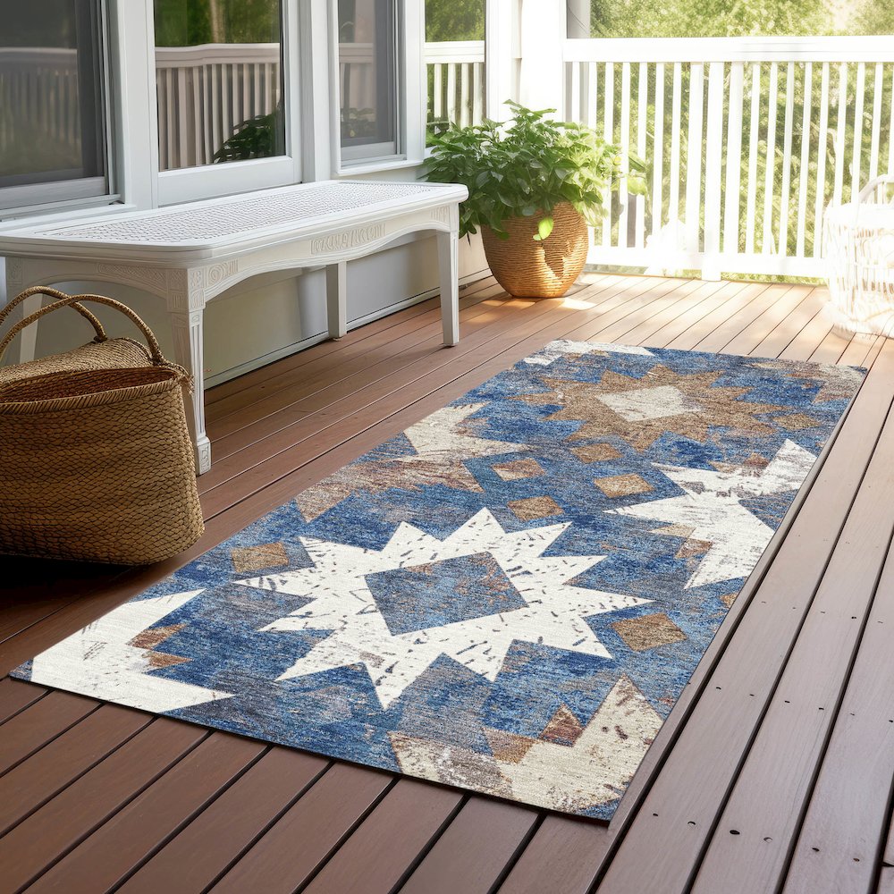 Machine Washable Indoor/Outdoor Chantille Blue 2'3" x 7'6" Runner Rug