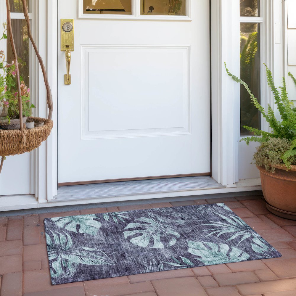 Machine Washable Indoor/Outdoor Chantille Blue 1'8" x 2'6" Rug