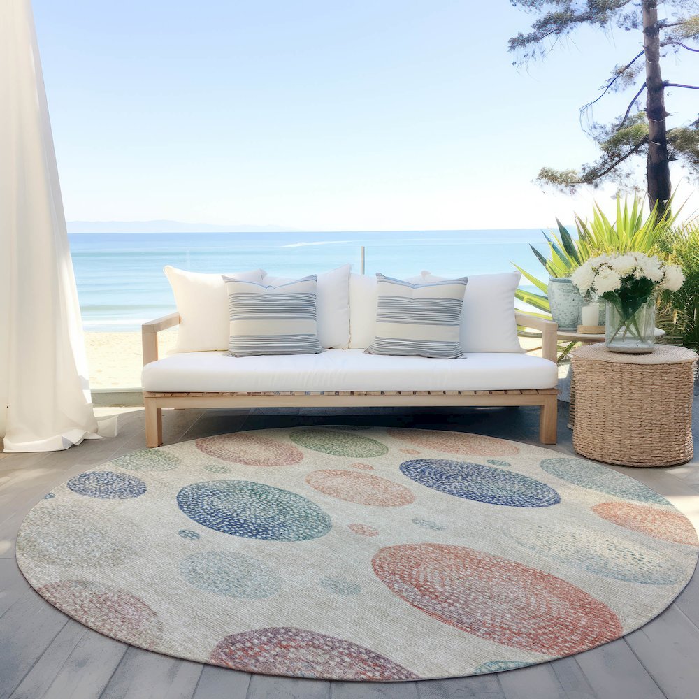 Machine Washable Indoor/Outdoor Chantille Ivory 8' x 8' Round Rug
