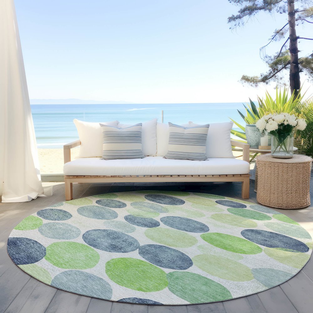 Machine Washable Indoor/Outdoor Chantille Navy 8' x 8' Round Rug