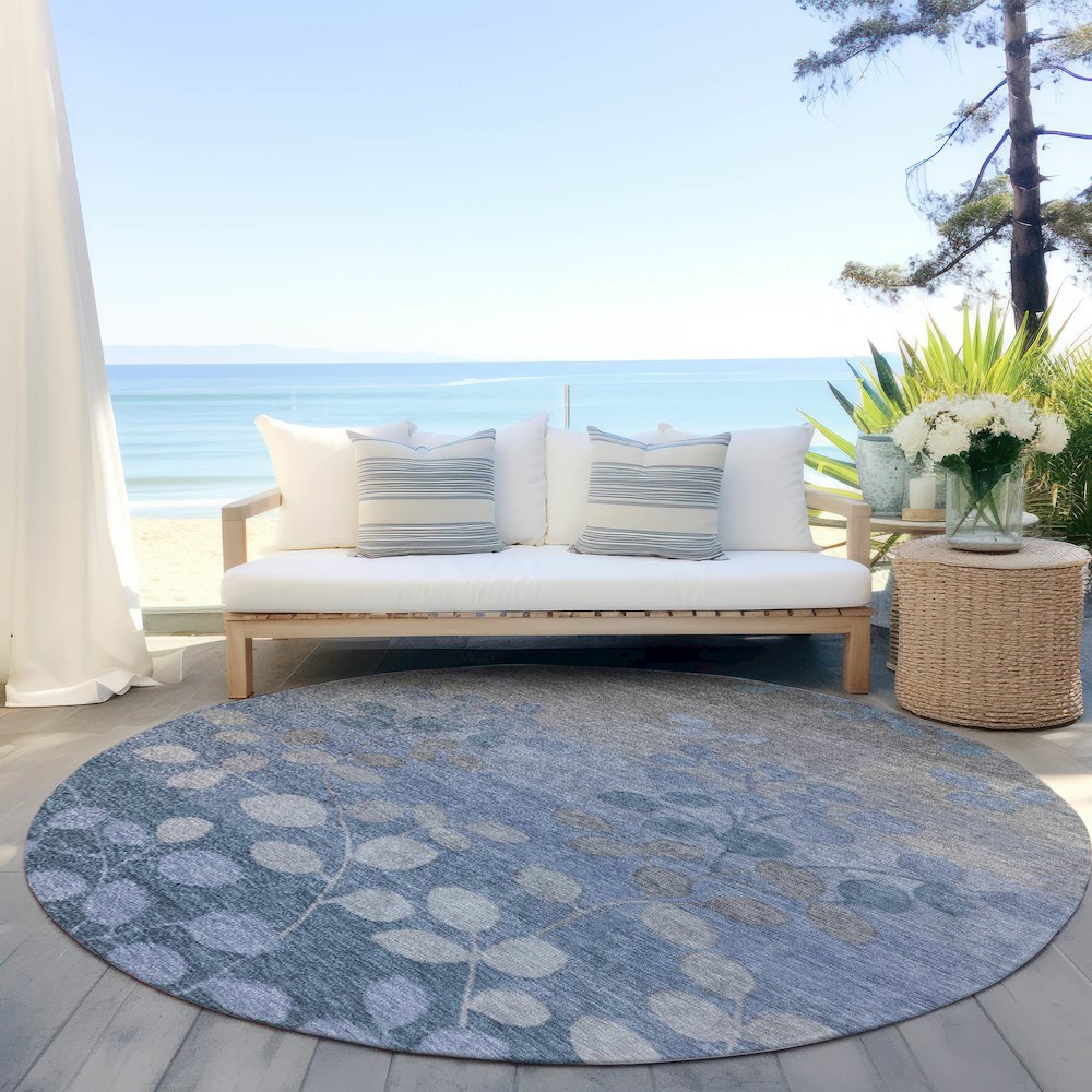 Machine Washable Indoor/Outdoor Chantille Denim 8' x 8' Round Rug