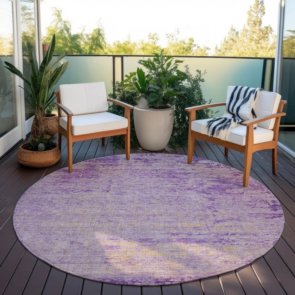 Machine Washable Indoor/Outdoor Chantille Purple 8' x 8' Round Rug