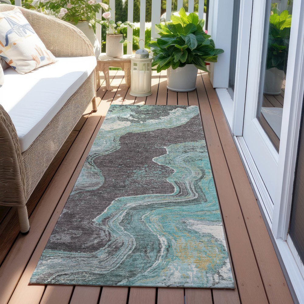 Machine Washable Indoor/Outdoor Chantille Teal 2'3" x 7'6" Runner Rug