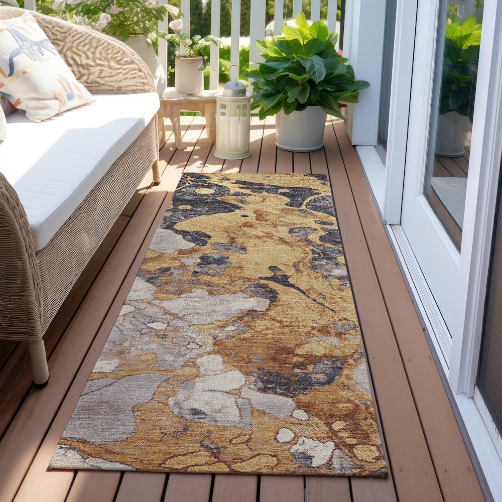 Machine Washable Indoor/Outdoor Chantille Gold 2'3" x 7'6" Runner Rug