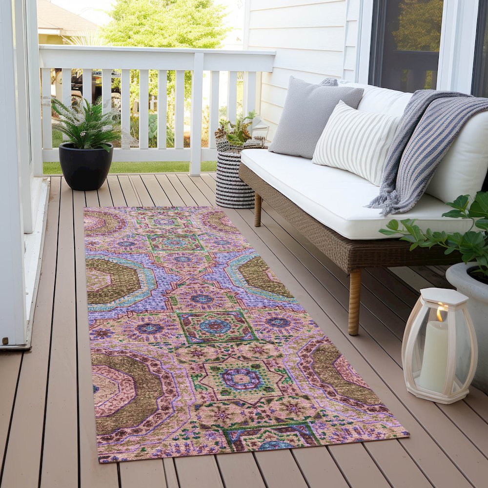 Machine Washable Indoor/Outdoor Chantille Pink 2'3" x 7'6" Runner Rug