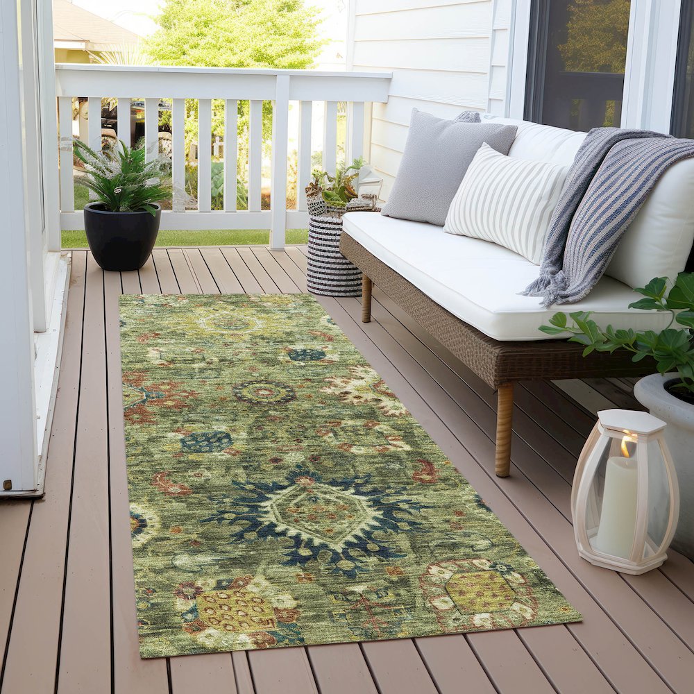Machine Washable Indoor/Outdoor Chantille Aloe 2'3" x 7'6" Runner Rug