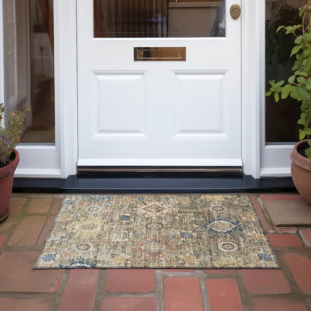 Machine Washable Indoor/Outdoor Chantille Brown 1'8" x 2'6" Rug