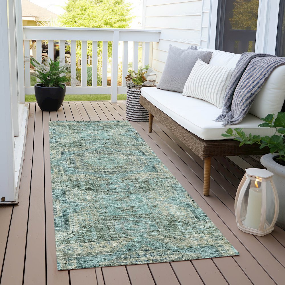 Machine Washable Indoor/Outdoor Chantille Sage 2'3" x 7'6" Runner Rug