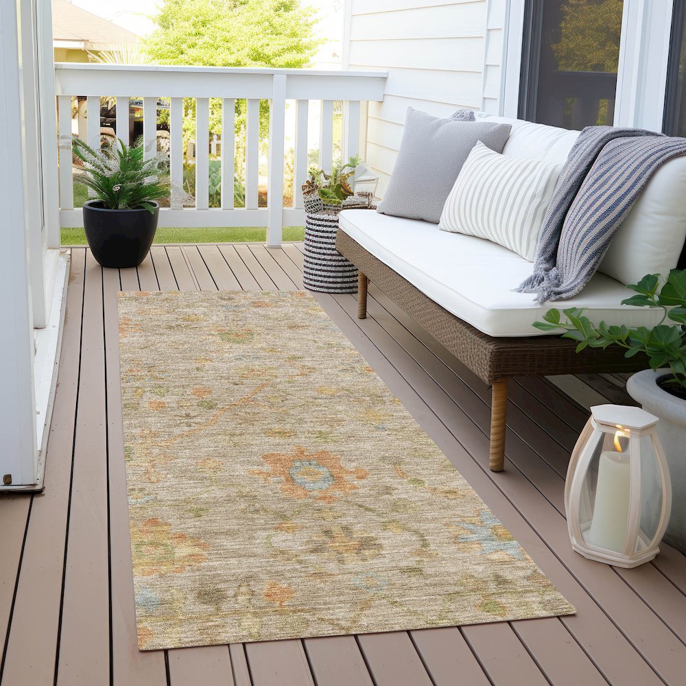 Machine Washable Indoor/Outdoor Chantille Beige 2'3" x 7'6" Runner Rug
