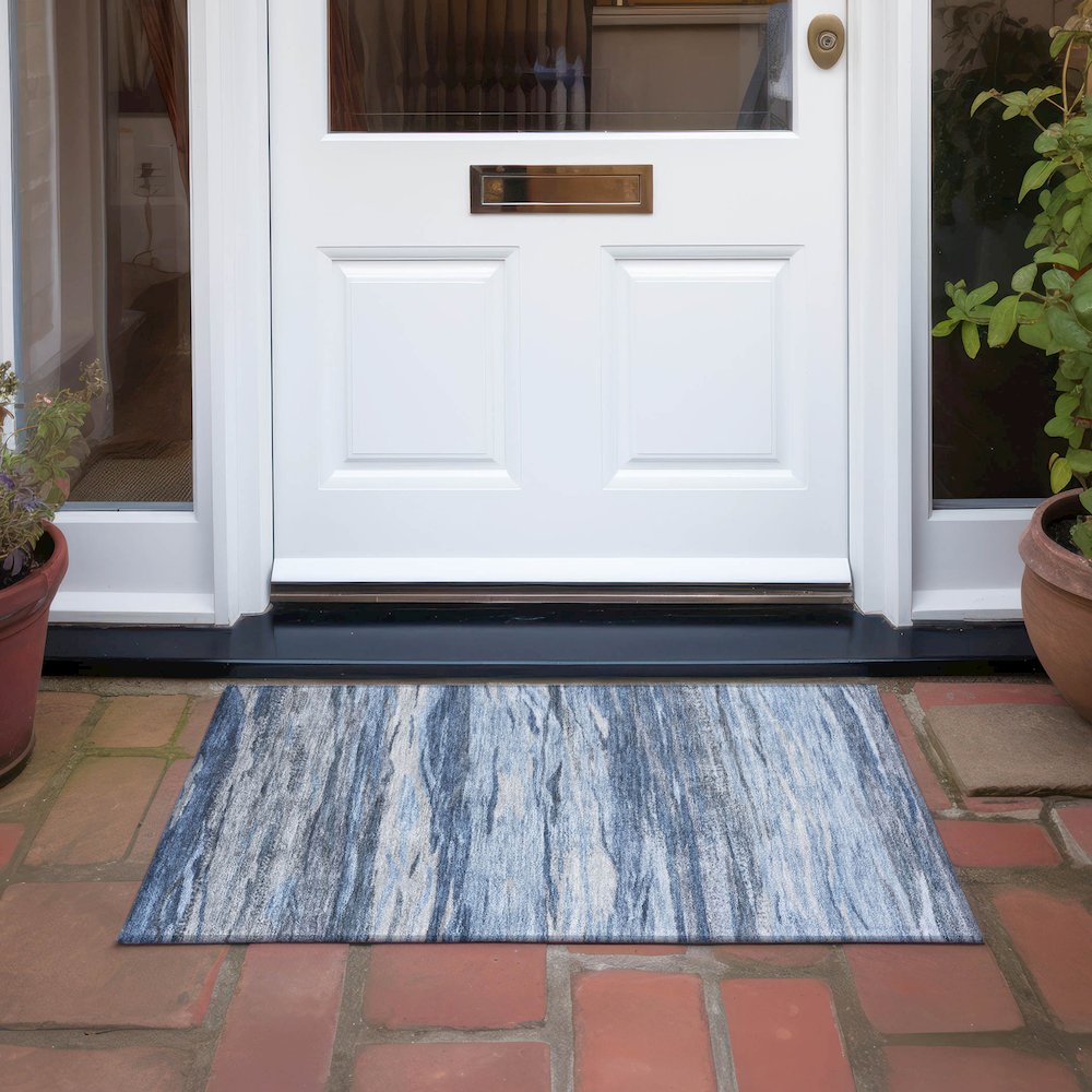 Machine Washable Indoor/Outdoor Chantille Blue 1'8" x 2'6" Rug
