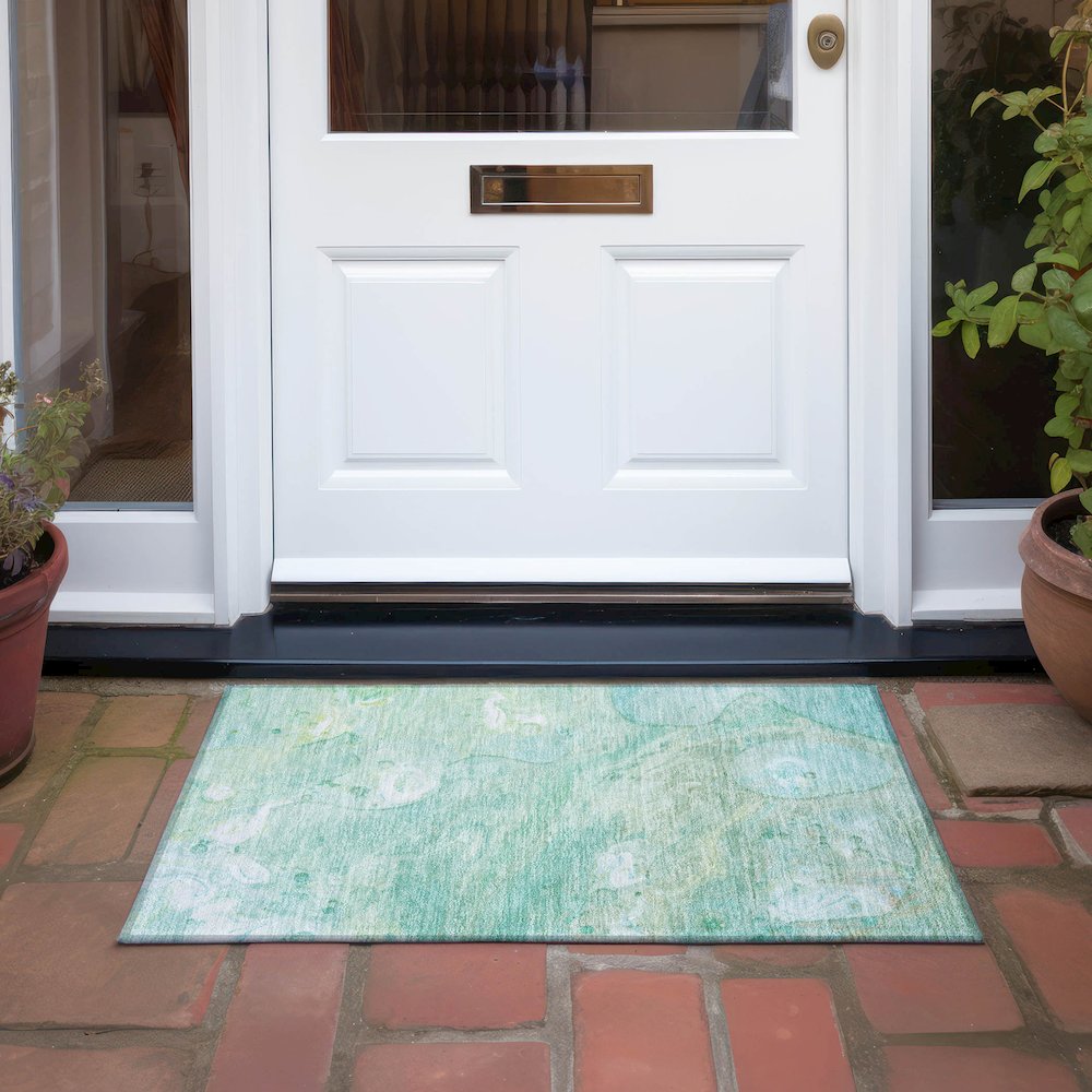 Machine Washable Indoor/Outdoor Chantille Teal 1'8" x 2'6" Rug