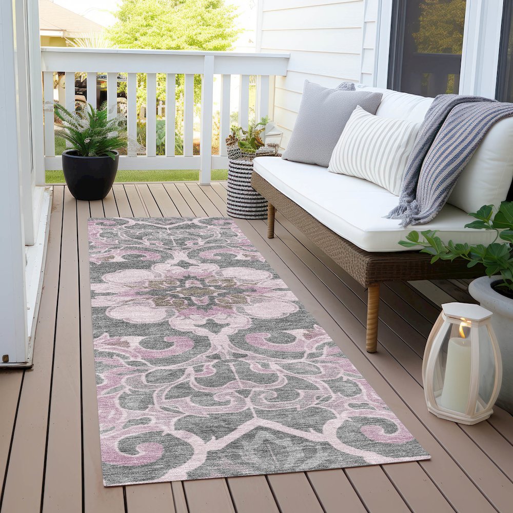 Machine Washable Indoor/Outdoor Chantille Pink 2'3" x 7'6" Runner Rug