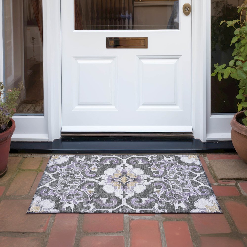 Machine Washable Indoor/Outdoor Chantille Purple 1'8" x 2'6" Rug